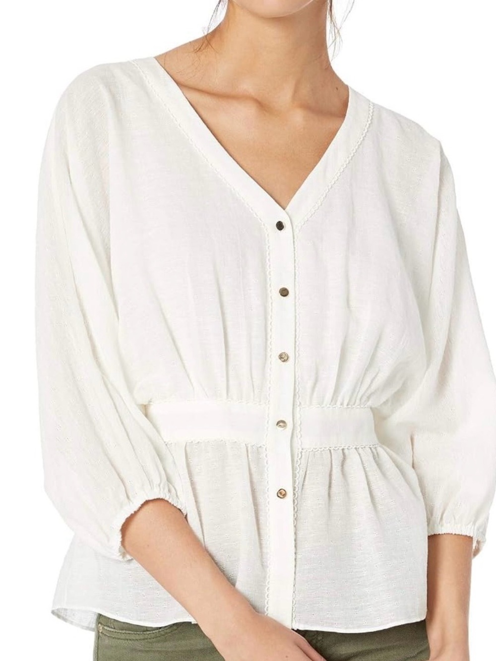 Trina Turk Women's White Button-Front Peplum Top Size Medium